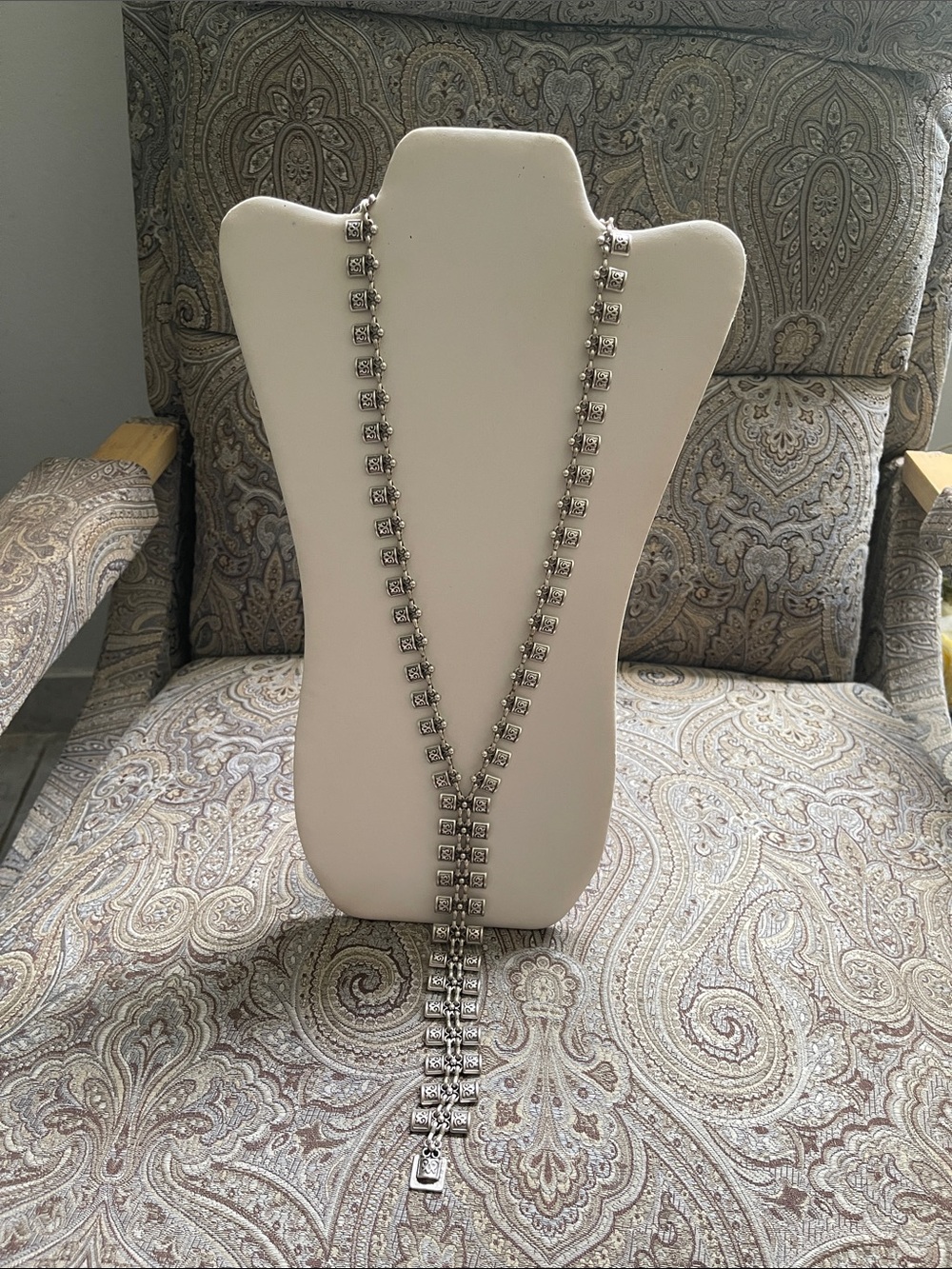Elegant Silver Plated Crystal Y Drop Necklace